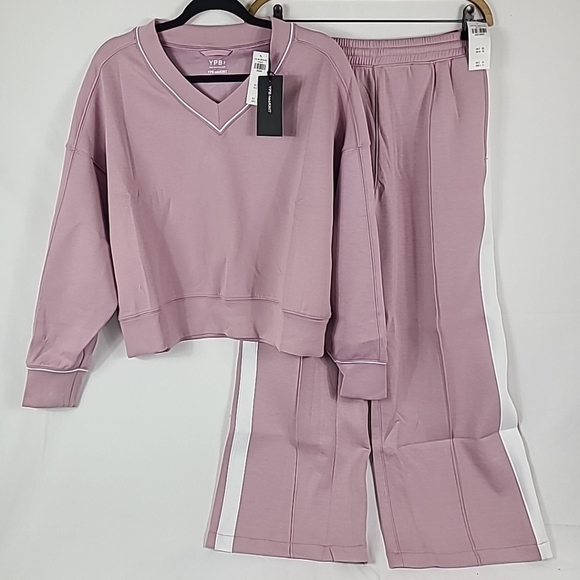NWT Abercrombie & Fitch YPB neoKNIT Pink Sweatshirt & Wide Leg Pants Set Sz M - Picture 1 of 13
